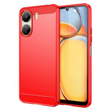 Xiaomi Poco C65/Redmi 13C Pouzdro z Kartáčovaného TPU - Uhlíkové Vlákno - Červené