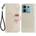 Xiaomi Redmi Note 13 Pro/Poco X6 Owl Rhinestone Wallet Case - Gold