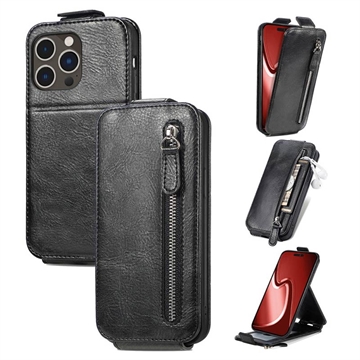 iPhone 16 Pro Max Kapsa na zip Vertical Flip Case - černá