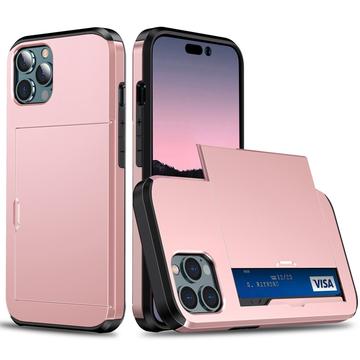 iPhone 14 Pro Hybrid Case with Sliding Card Slot - Rose Gold