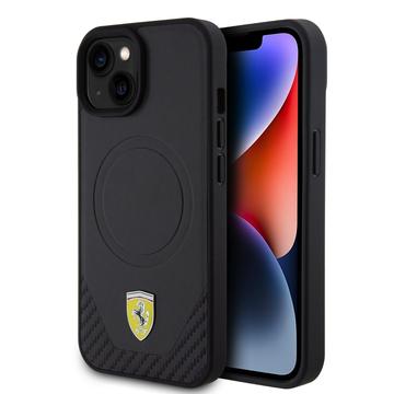 Magnetické pouzdro s karbonovým logem pro iPhone 15 Plus Ferrari - černé