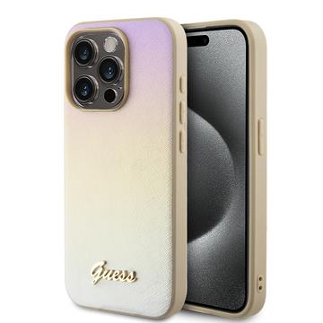 iPhone 15 Pro Guess Iridescent Metal Script Hybrid Case - Gold