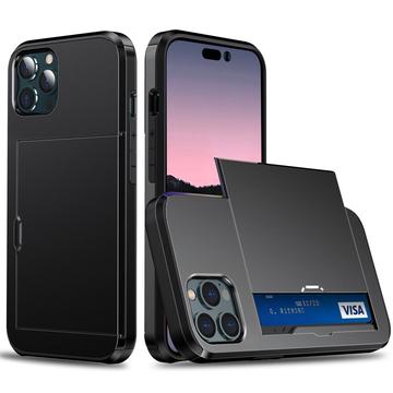 iPhone 15 Pro Hybrid Case with Sliding Card Slot - Black