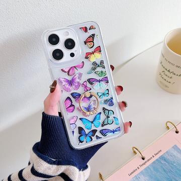 iPhone 15 Pro Max Butterfly TPU Case with Ring Holder - Colorful