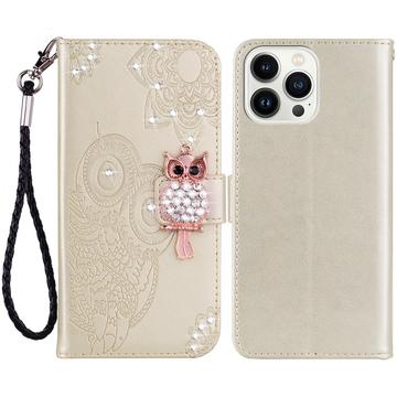 iPhone 15 Pro Max Owl Rhinestone Wallet Case