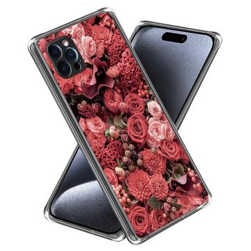 iPhone 15 Pro Stylové Pouzdro Ultra-Slim TPU - Červené Květy