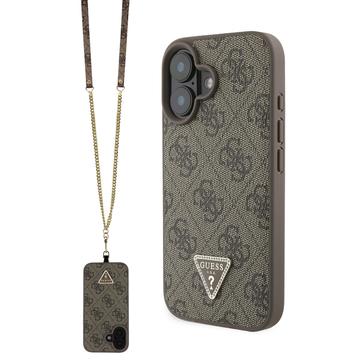 iPhone 16 Guess 4G Strass Triangle Metal Logo Case with Crossbody Strap