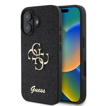 iPhone 16 Guess Fixed Glitter 4G Metal Logo Case - Black