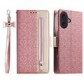 iPhone 16 Lace Pattern Wallet Case - Rose Gold