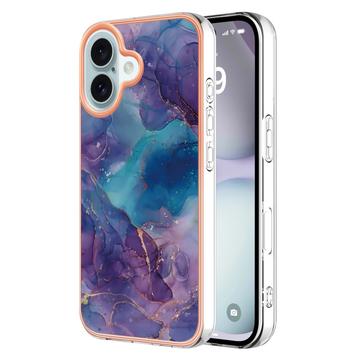 iPhone 16 Marble Pattern Electroplated IMD TPU Case - Purple