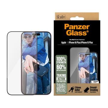 Ochranné tvrzené sklo iPhone 16 Plus/15 Plus PanzerGlass Ultra-Wide Fit EasyAligner - Černá hrana