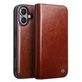 iPhone 16 Plus Qialino Classic Wallet Leather Case - Dark Brown