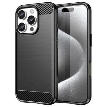 iPhone 16 Pro Pouzdro z Kartáčovaného TPU - Uhlíkové Vlákno - Černé