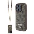 iPhone 16 Pro Guess 4G Strass Triangle Metal Logo Case with Crossbody Strap - Brown