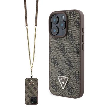 iPhone 16 Pro Guess 4G Strass Triangle Metal Logo Case with Crossbody Strap