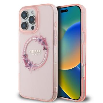 iPhone 16 Pro Guess IML Flowers Wreath Case - MagSafe Compatible - Pink