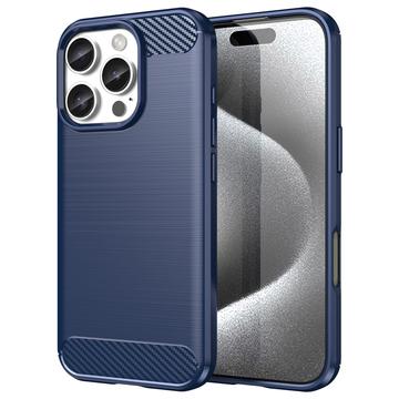 iPhone 16 Pro Max Pouzdro z Kartáčovaného TPU - Uhlíkové Vlákno - Modrý