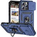 iPhone 16 Pro Max Rotary Ring Hybrid Case with Camera Shield - Blue