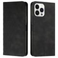 iPhone 16 Pro Rhombus Pattern Wallet Case with Magnetic Closure - Black