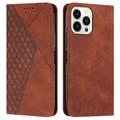 iPhone 16 Pro Rhombus Pattern Wallet Case with Magnetic Closure